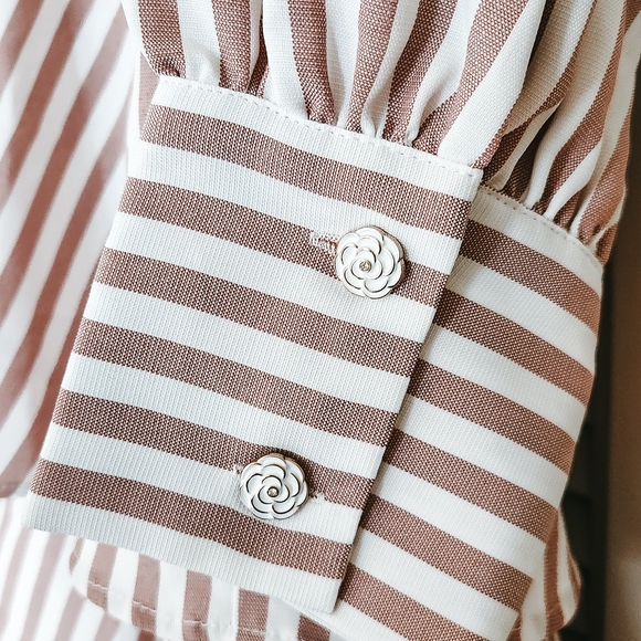 NWT Dainty Jewells XL Pink and White Striped Spring Dress With Floral Buttons - Picture 6 of 10